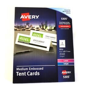 Avery 5305 Medium Embossed Tent Cards White 100 Count 2.5" X 8.5" 50 sheets